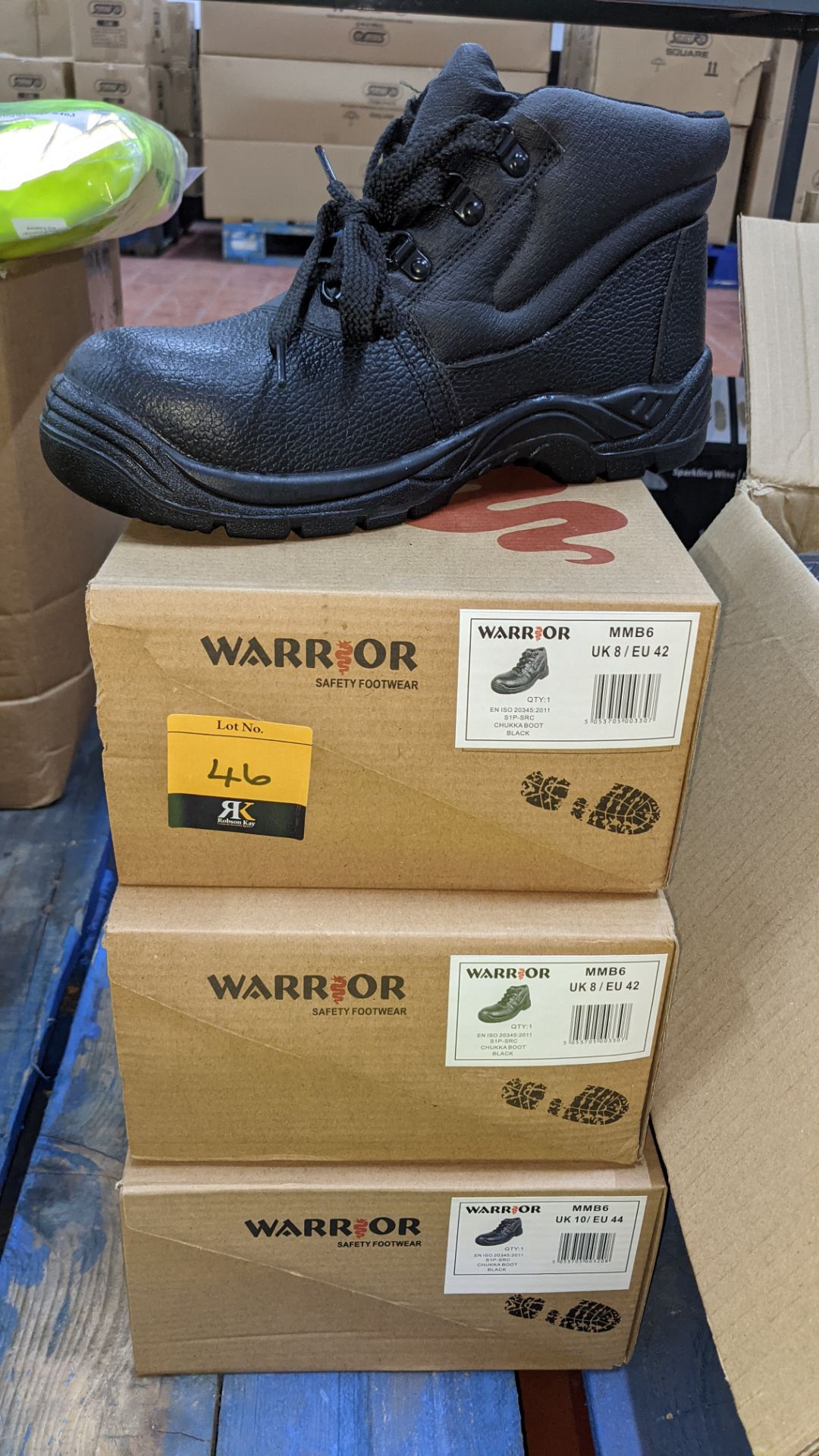 3 pairs of Warrior Chukka black work boots with protective toes, sizes UK8 & UK10 - Image 3 of 4