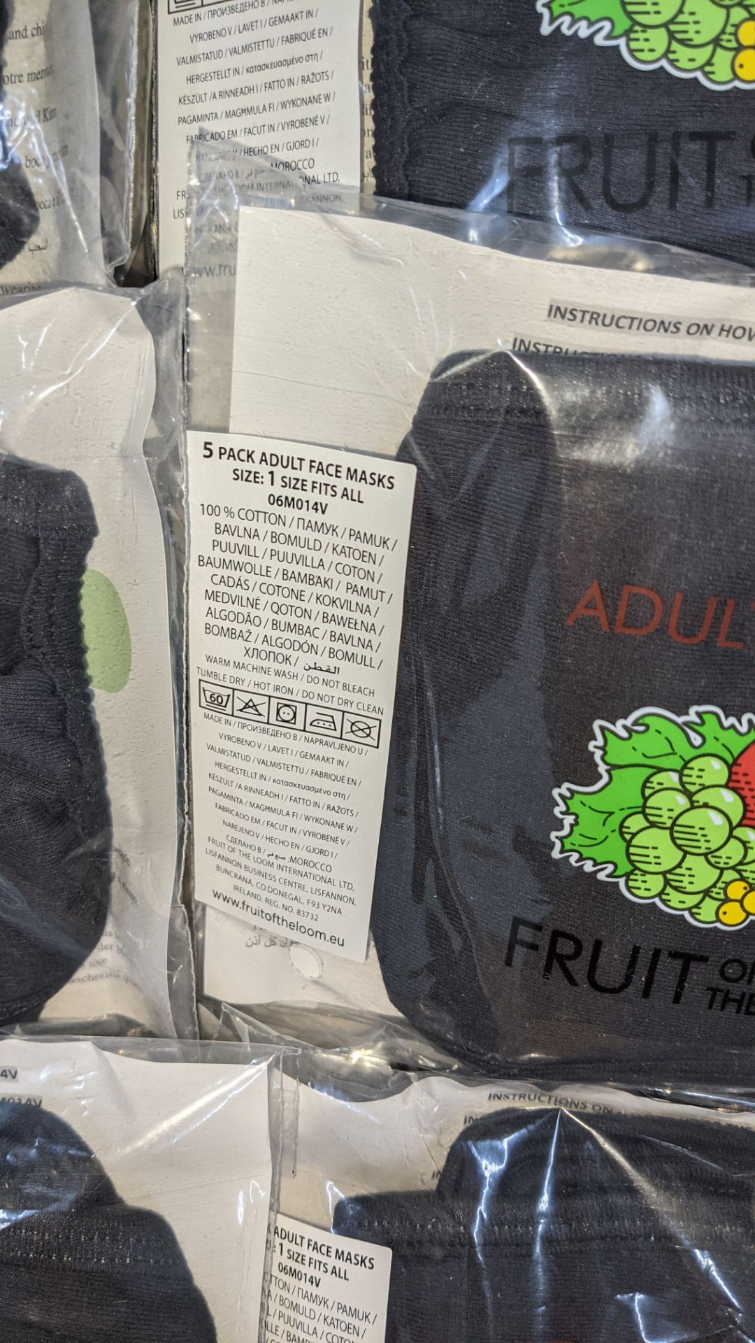 Large box of Fruit of the Loom adult face masks. The masks are 100% cotton, with 5 face masks in a p - Image 4 of 4