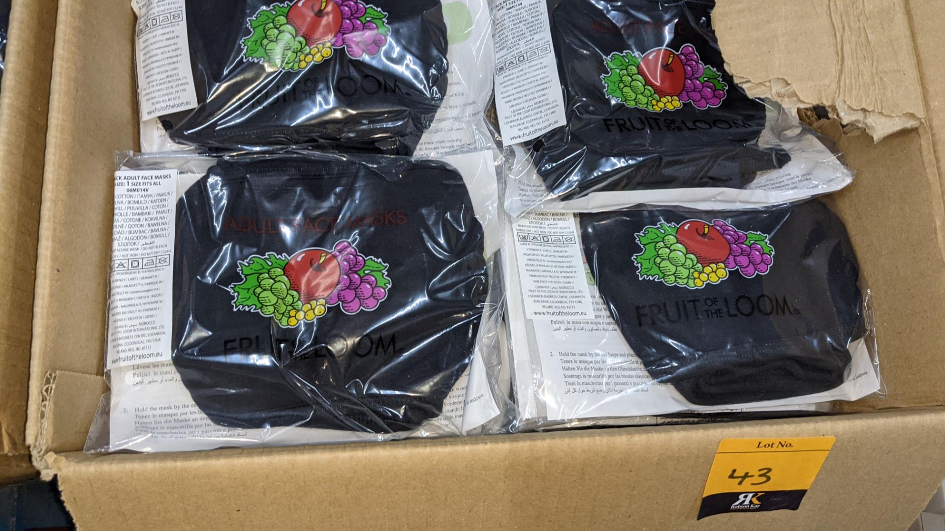 Large box of Fruit of the Loom adult face masks. The masks are 100% cotton, with 5 face masks in a p - Image 3 of 4