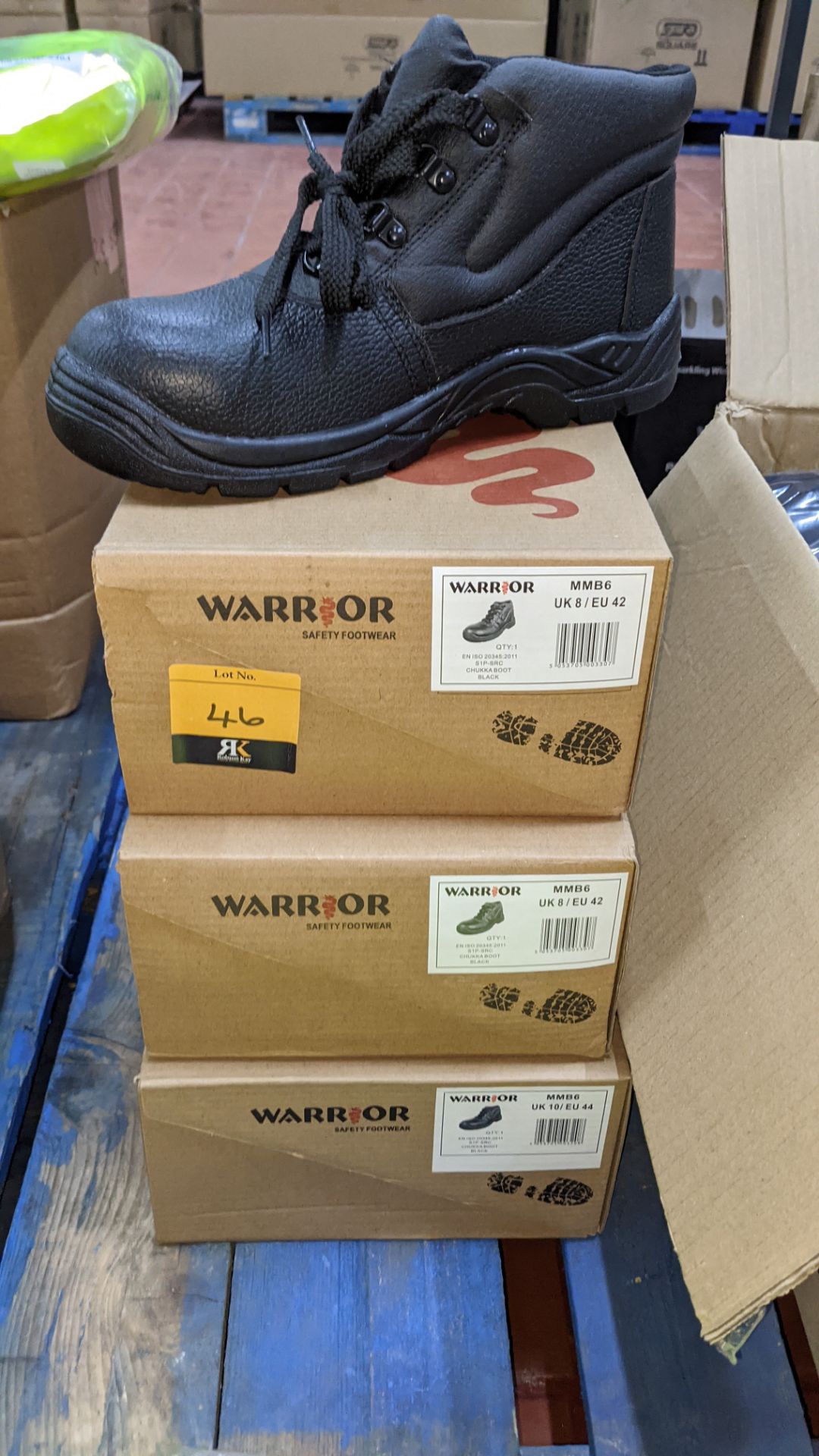3 pairs of Warrior Chukka black work boots with protective toes, sizes UK8 & UK10 - Image 2 of 4