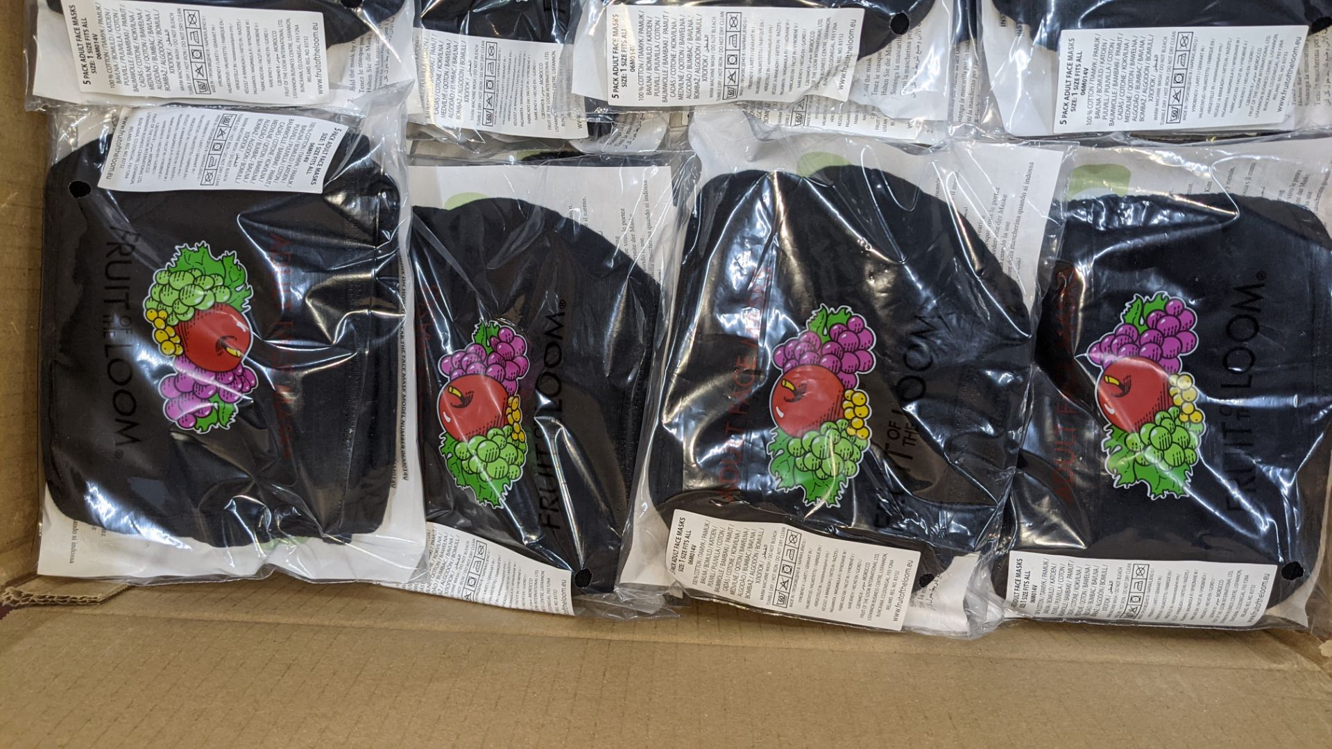 Large box of Fruit of the Loom adult face masks. The masks are 100% cotton, with 5 face masks in a p - Image 3 of 5