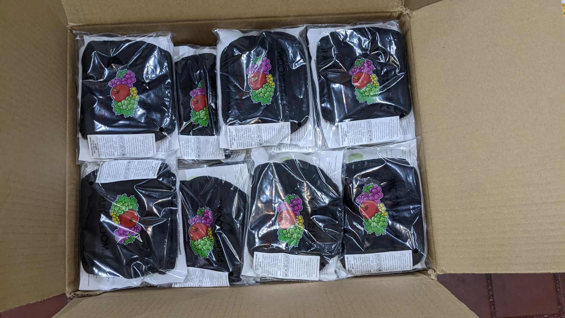 Large box of Fruit of the Loom adult face masks. The masks are 100% cotton, with 5 face masks in a p - Image 2 of 5