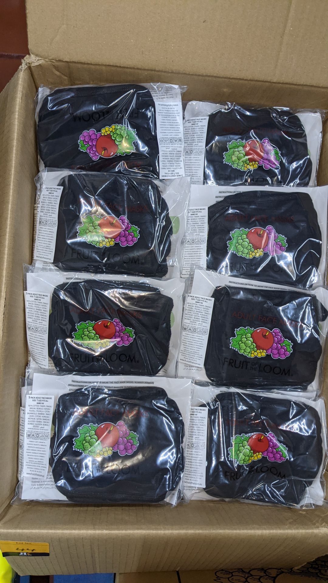 Large box of Fruit of the Loom adult face masks. The masks are 100% cotton, with 5 face masks in a p - Image 3 of 4