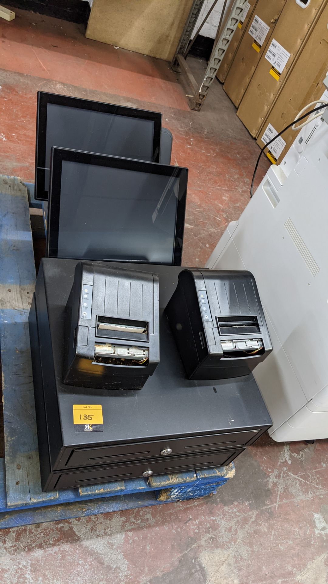 EPOS equipment comprising 2 off EPOSNOW model C15 touchscreen terminals, 2 off cash drawers & 2 off