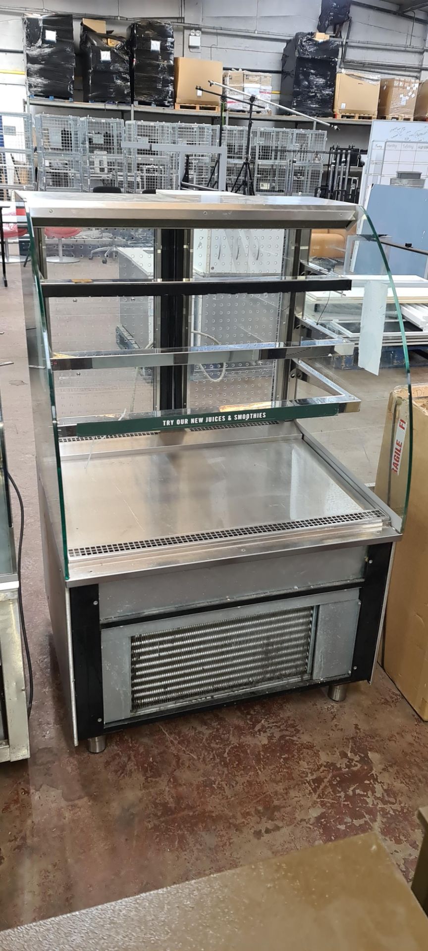 Stainless steel & glass open front refrigerated serving counter