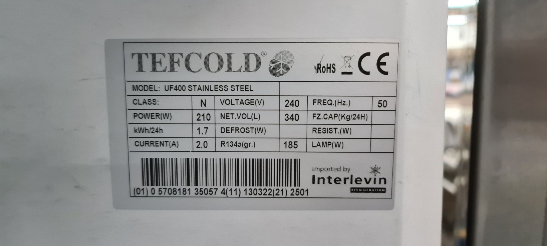 Tefcold UF400 silver tall single door freezer - Image 6 of 6