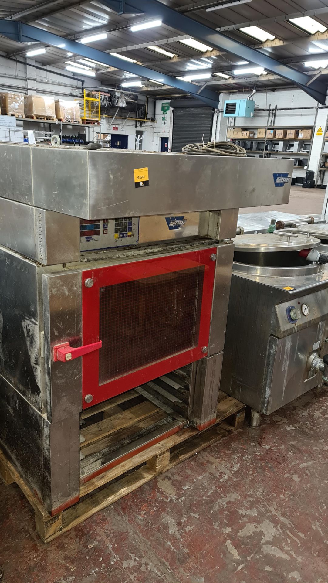 WIESHEU Euromat oven with built-in extraction canopy & tray holding section/stand