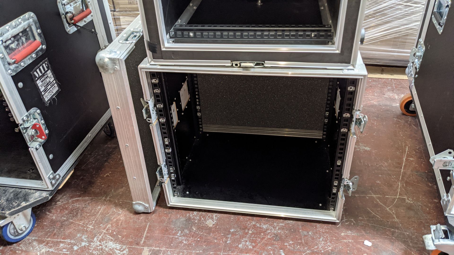2 off racks comprising 1 off 8U & 1 off 10U, both incorporated into flight cases, one with a clip on - Image 5 of 8