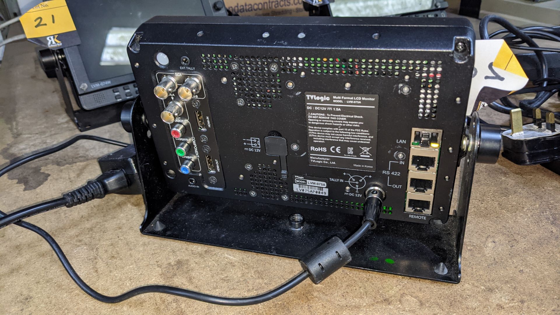 TVLogic multi format LCD monitor model LVM-075A, including hinged bracket & power supply - Image 10 of 12