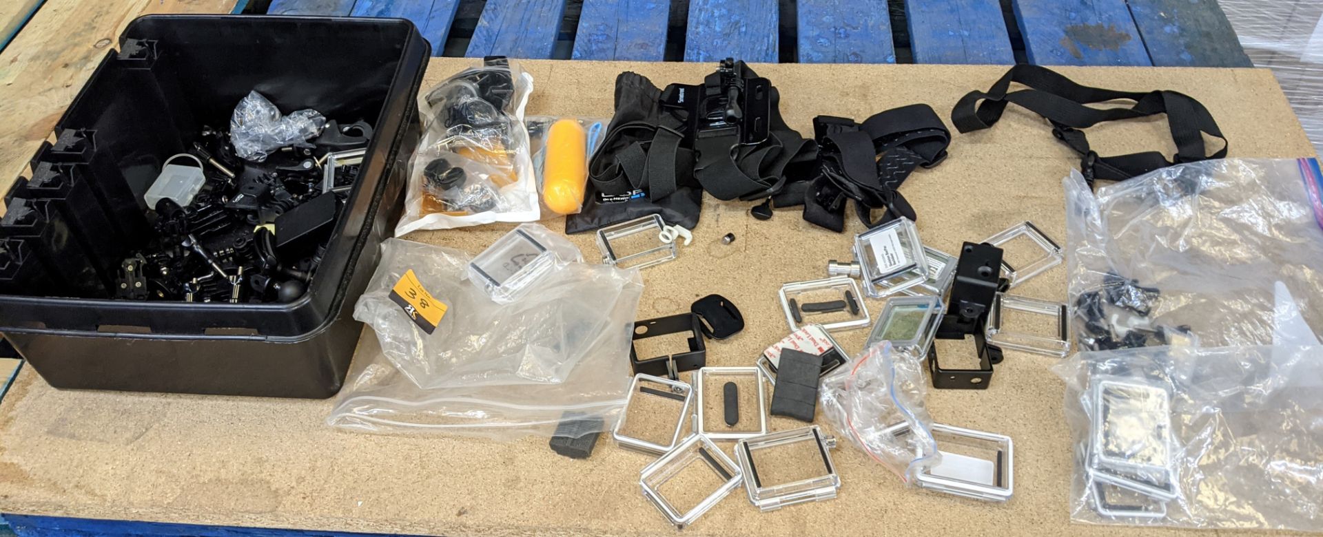 Large quantity of assorted GoPro accessories comprising large black tray & contents plus bag in fron