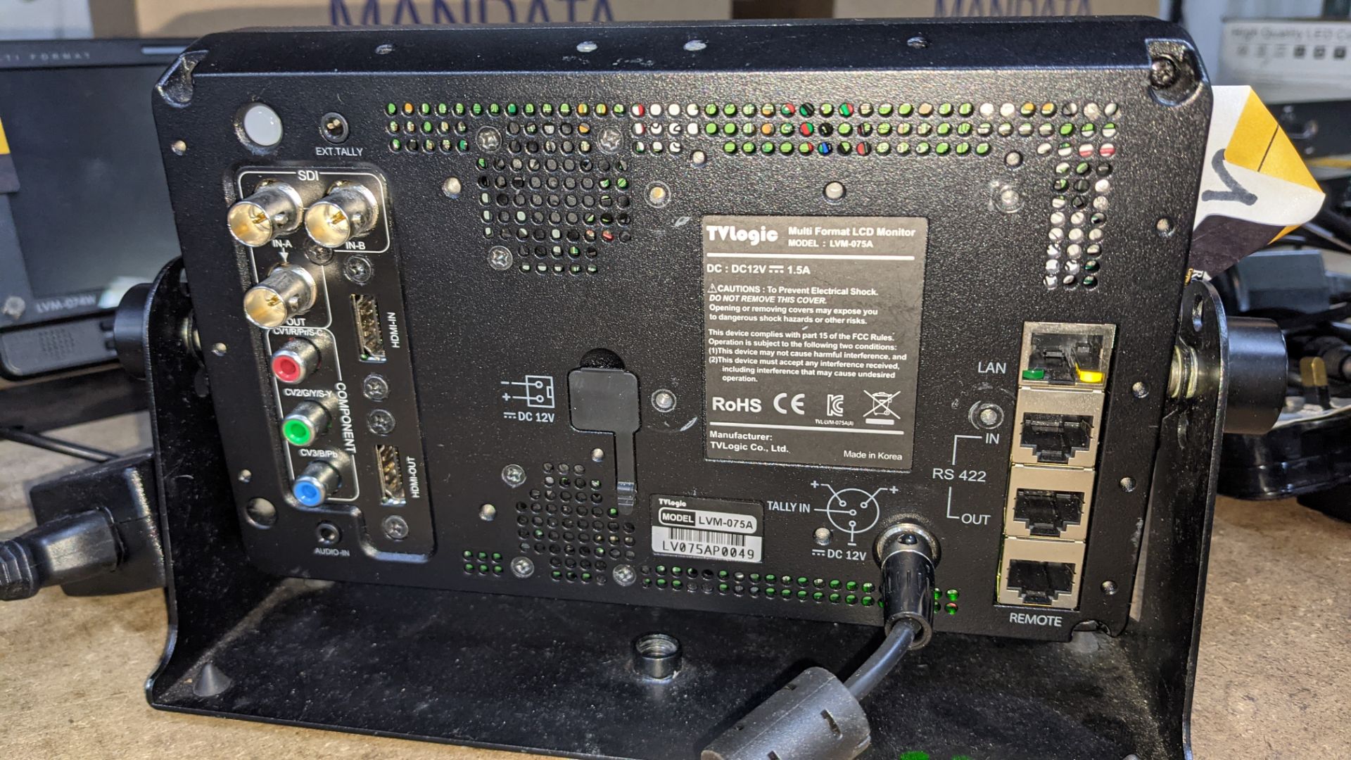 TVLogic multi format LCD monitor model LVM-075A, including hinged bracket & power supply - Image 12 of 12