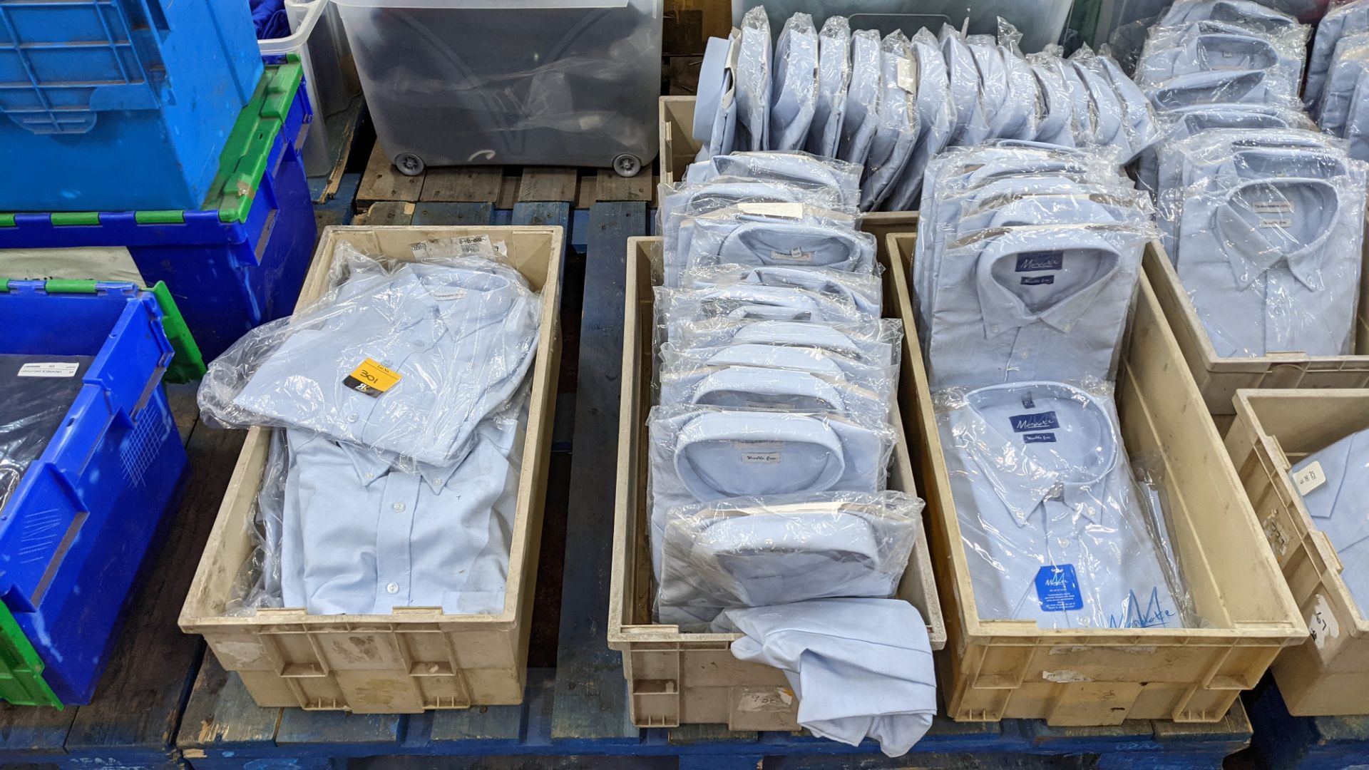 Approx 54 off blue shirts in assorted styles - the contents of 4 crates. NB crates excluded - Image 2 of 6