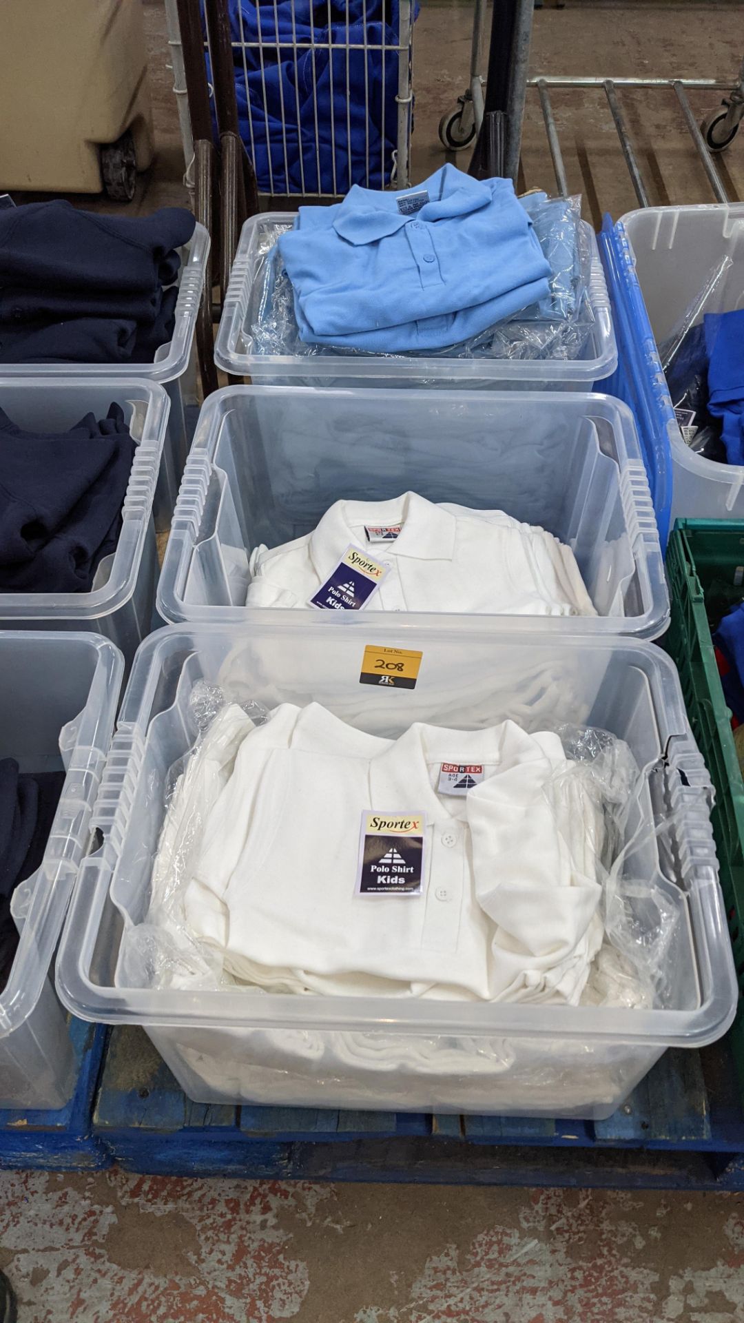 Approx 60 off Sportex children's polo shirts in white & blue - the contents of 3 crates. NB crates - Image 2 of 6