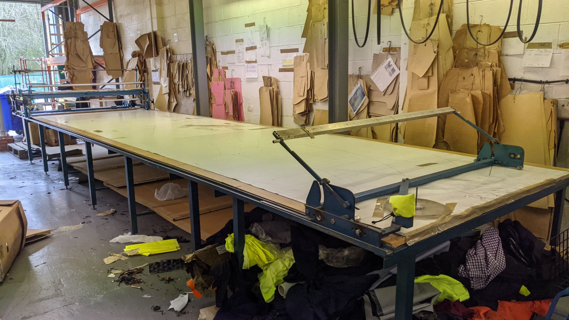 Large cutting table, as shown in 3 stacks. Please note photos taken in situ before the table was de - Image 8 of 16