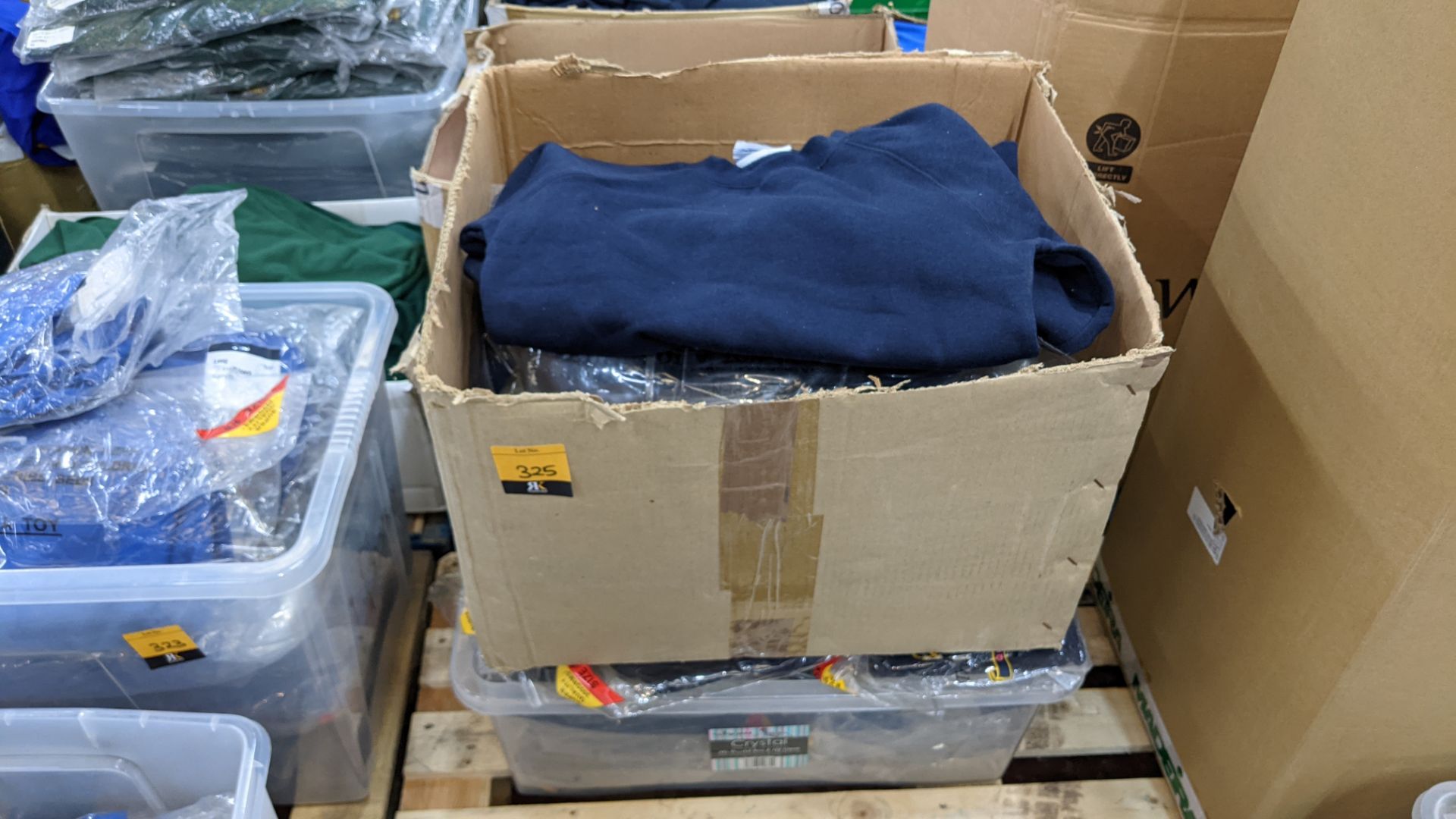 Approx 50 off navy children's sweatshirts - the contents of 1 large crate & 1 large box. NB crate e