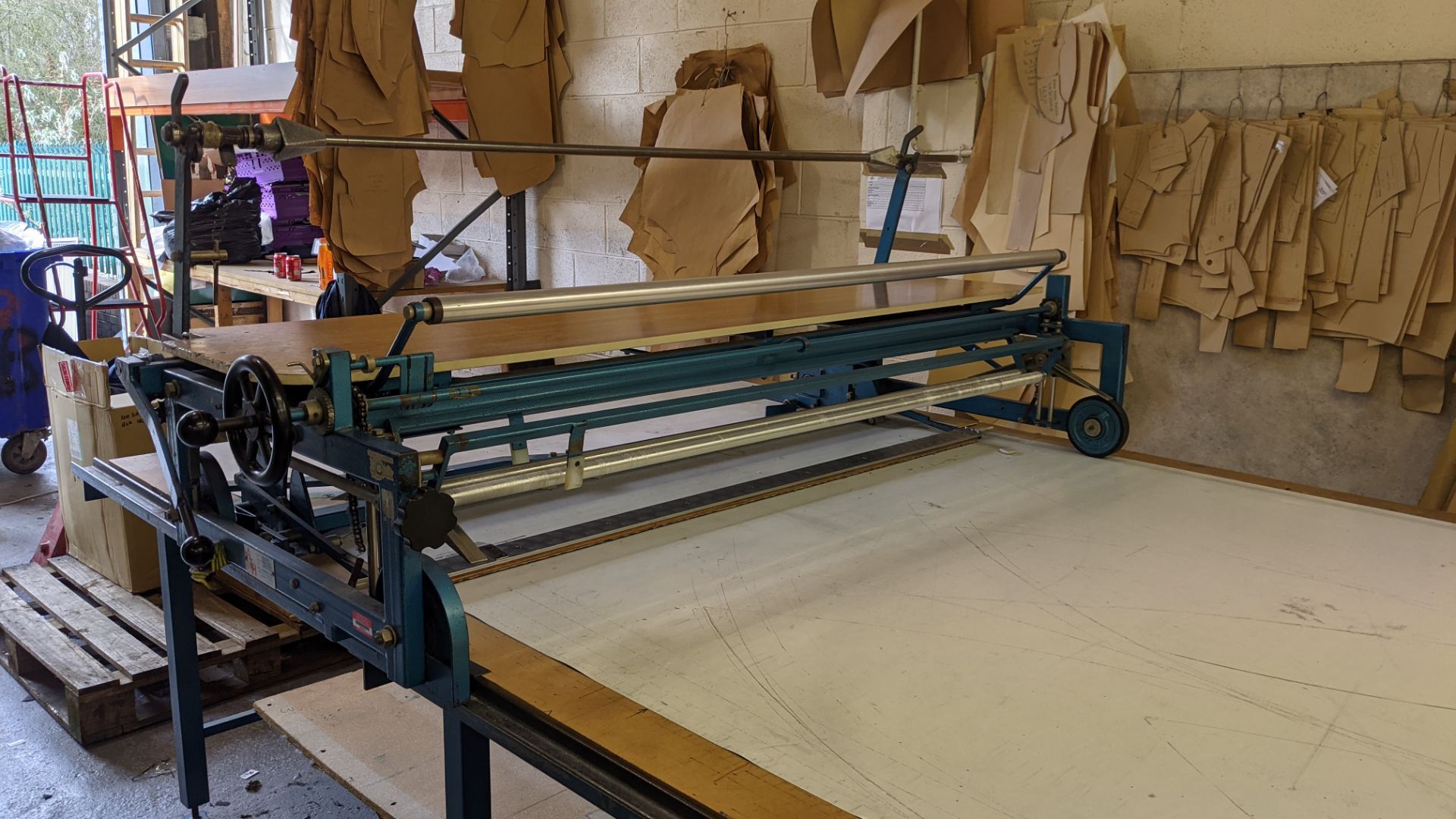 Large cutting table, as shown in 3 stacks. Please note photos taken in situ before the table was de - Image 7 of 16