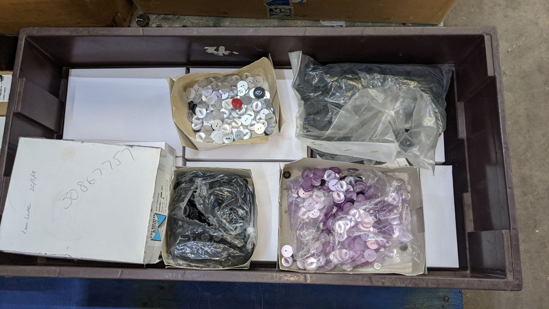 The contents of 5 boxes & crates of assorted buttons, zips & other materials - Image 5 of 7