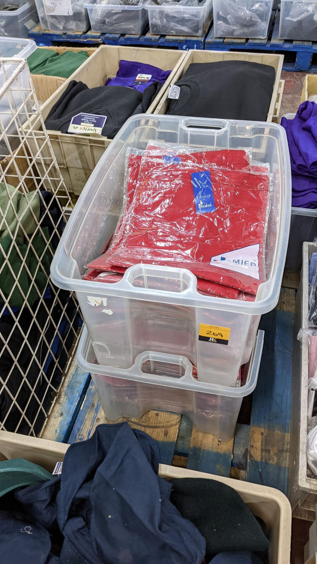 Approx 60 off red aprons - the contents of 2 crates. NB crates excluded - Image 6 of 6
