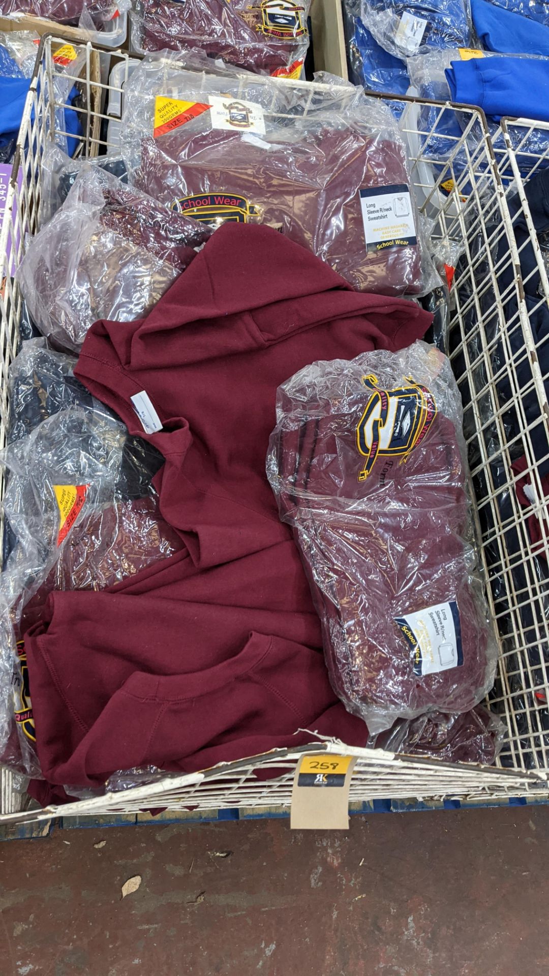 Large quantity of children's burgundy sweatshirts - the contents of 1 large cage. NB cage excluded - Image 3 of 6