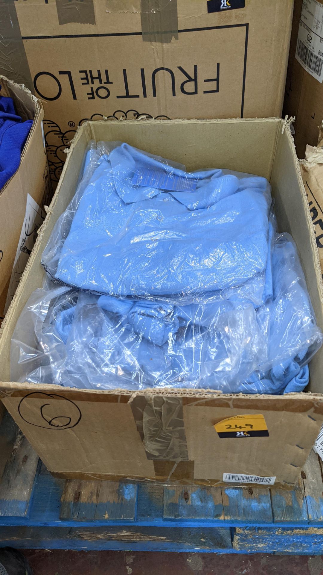 Approx 10 off pale blue polo shirts - 1 box