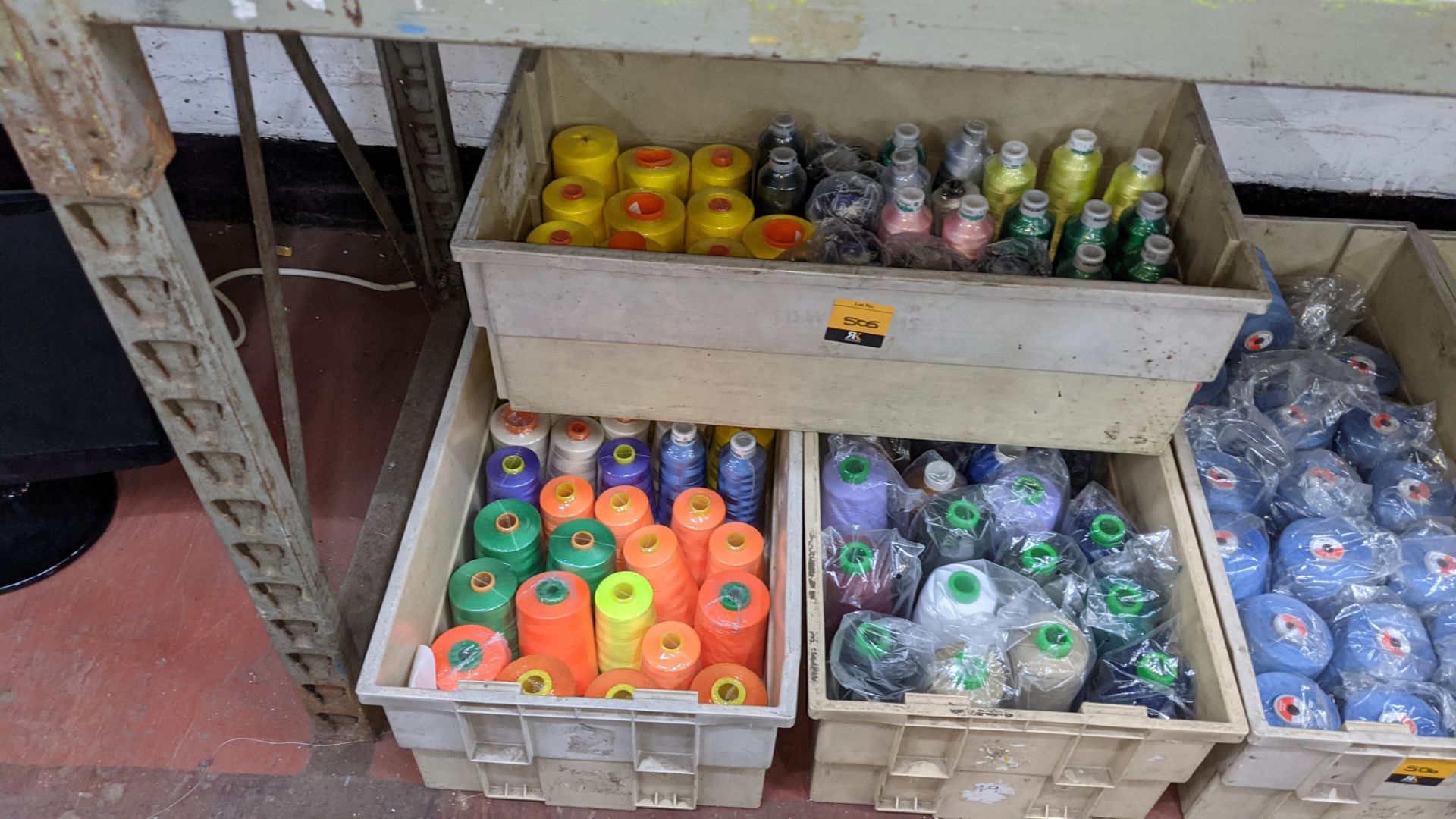 The contents of 3 large crates of thread