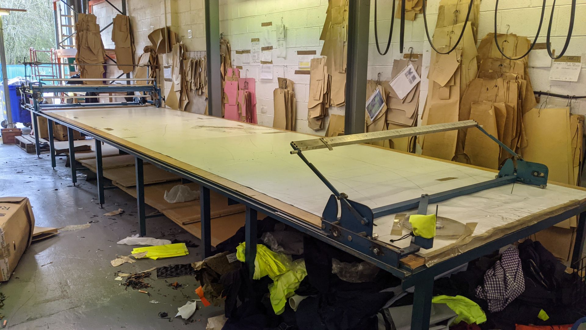 Large cutting table, as shown in 3 stacks. Please note photos taken in situ before the table was de - Image 9 of 16