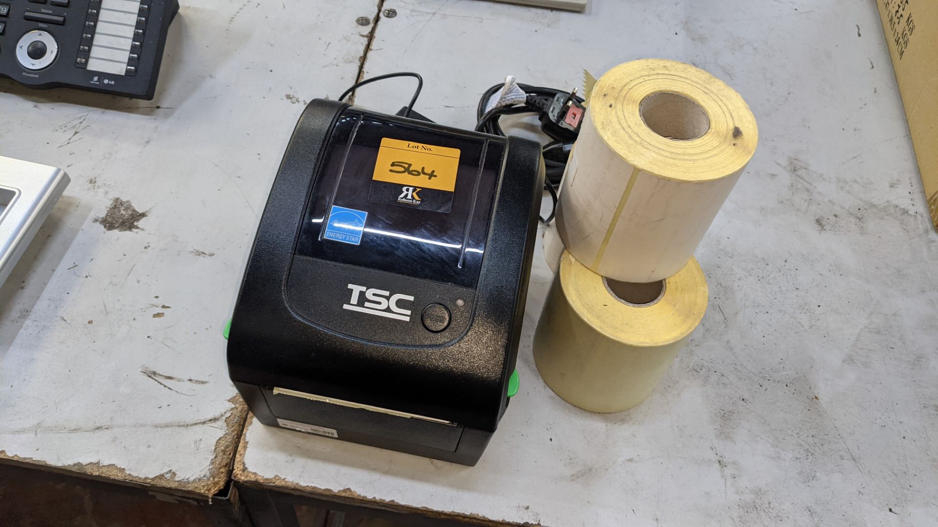 TSC label printer, model DA210 with power pack & reels of spare labels