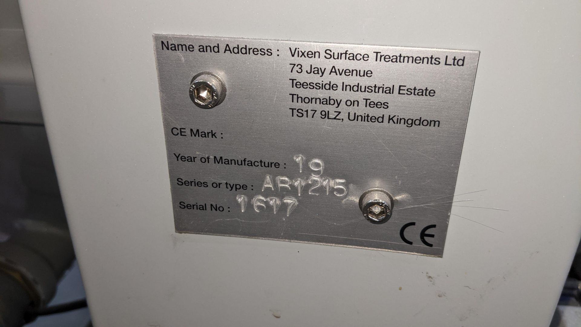2019 Vixen aqua wheel blast cabinet, series AR1215, serial number 1617. Including all ancillary ite - Image 17 of 27