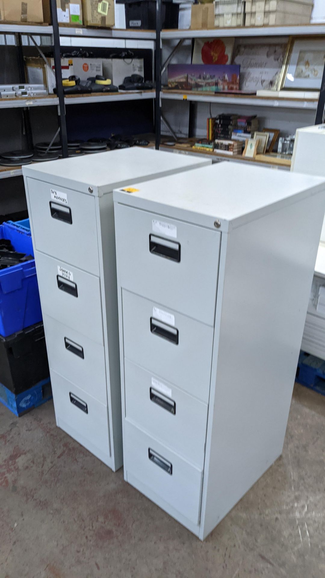 2 off pale grey 4-drawer metal filing cabinets