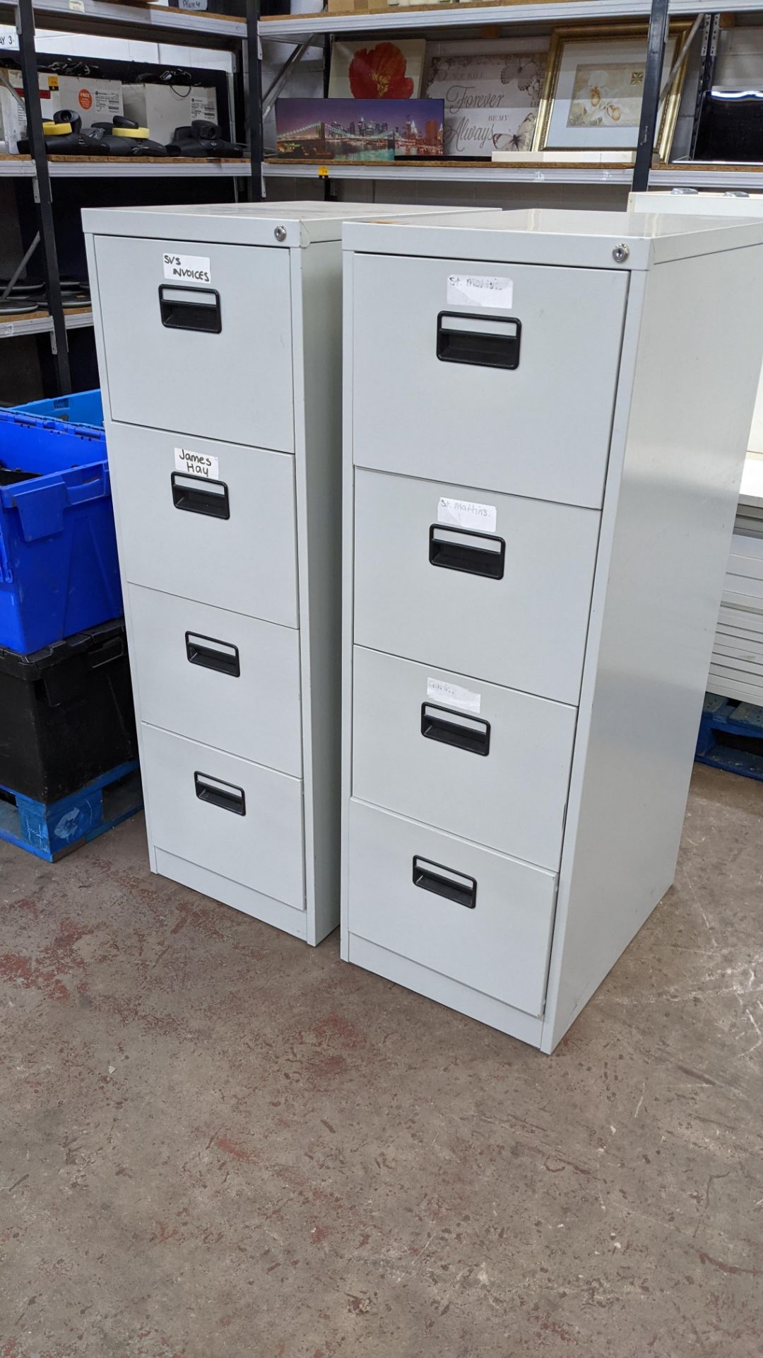 2 off pale grey 4-drawer metal filing cabinets - Image 3 of 7