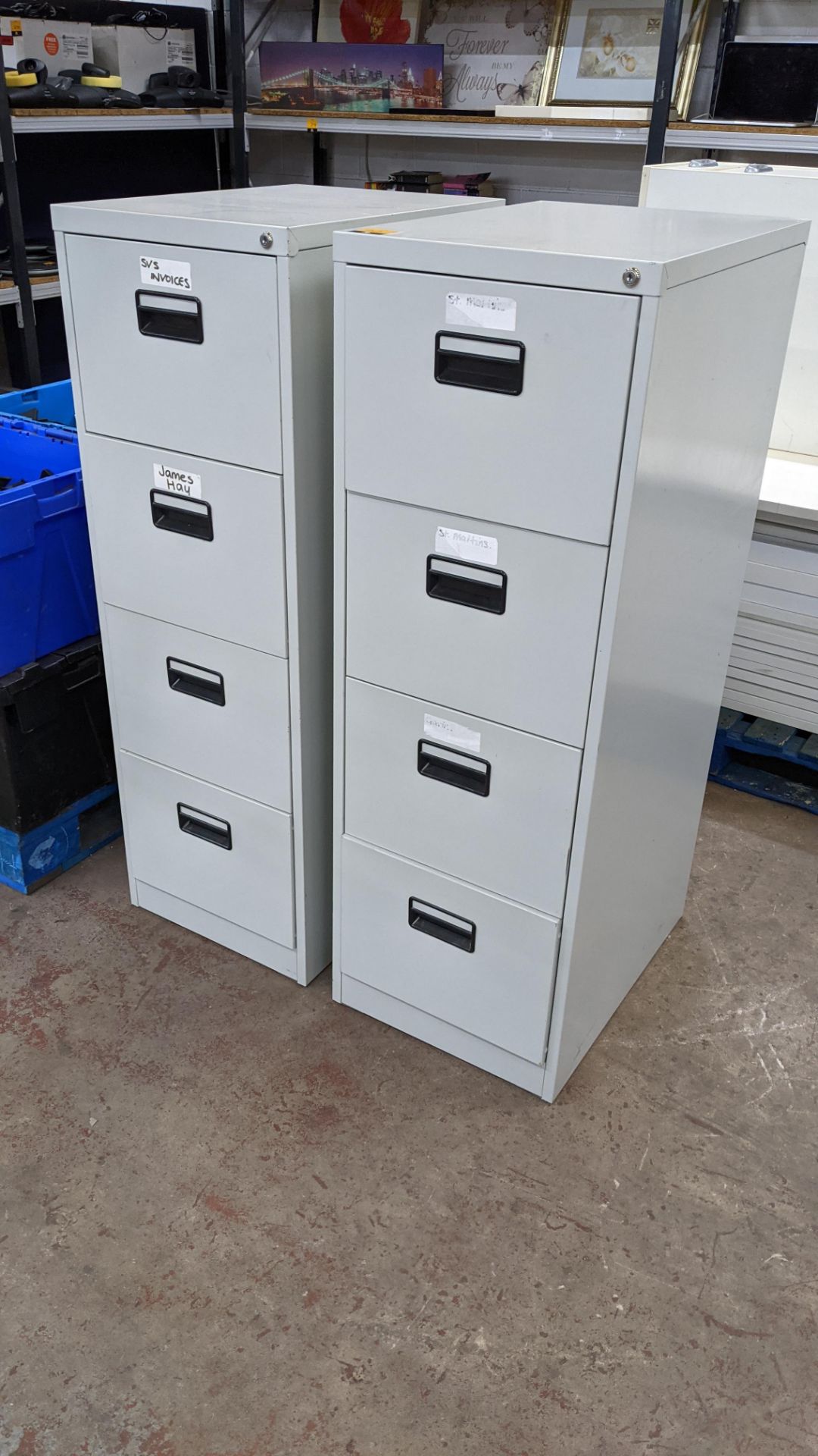 2 off pale grey 4-drawer metal filing cabinets - Image 2 of 7