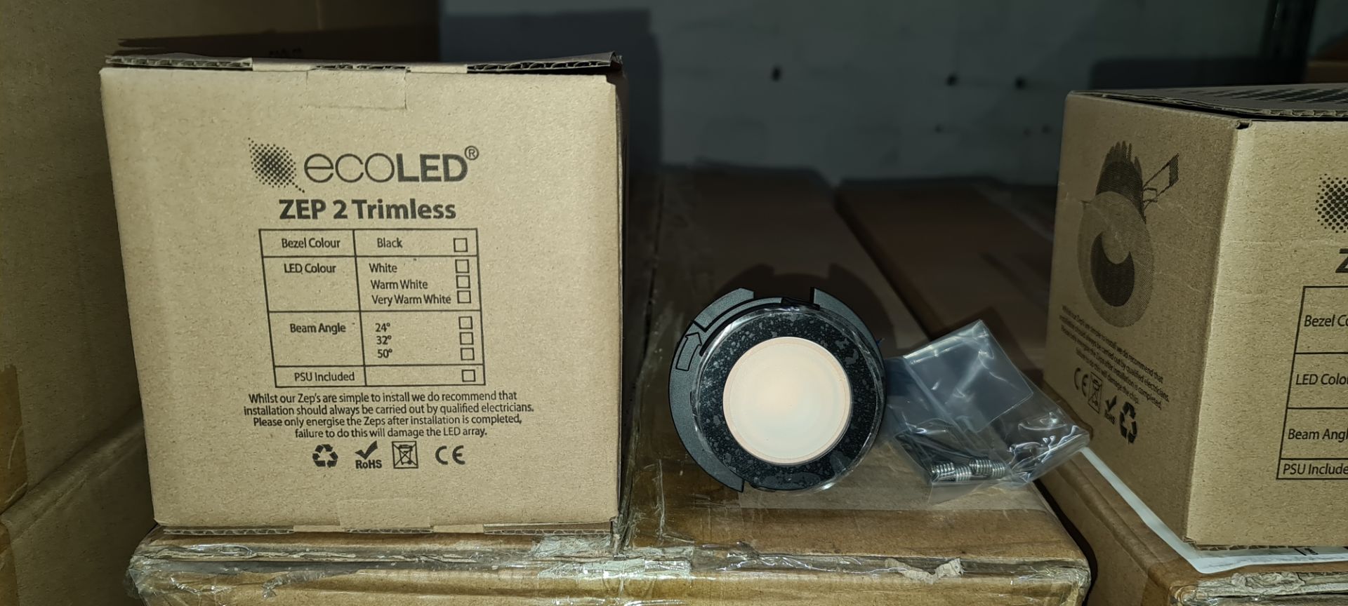 9 off EcoLED trimless ZEP2 downlights, 2700K, model Z2T-B-27-90-32-500