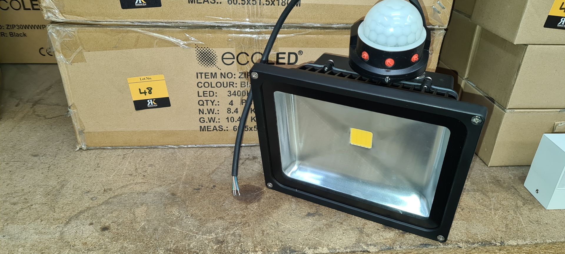 4 off EcoLED floodlights with built-in sensors. Item ZIP30WWWPIR, 36W LED PIR floodlights