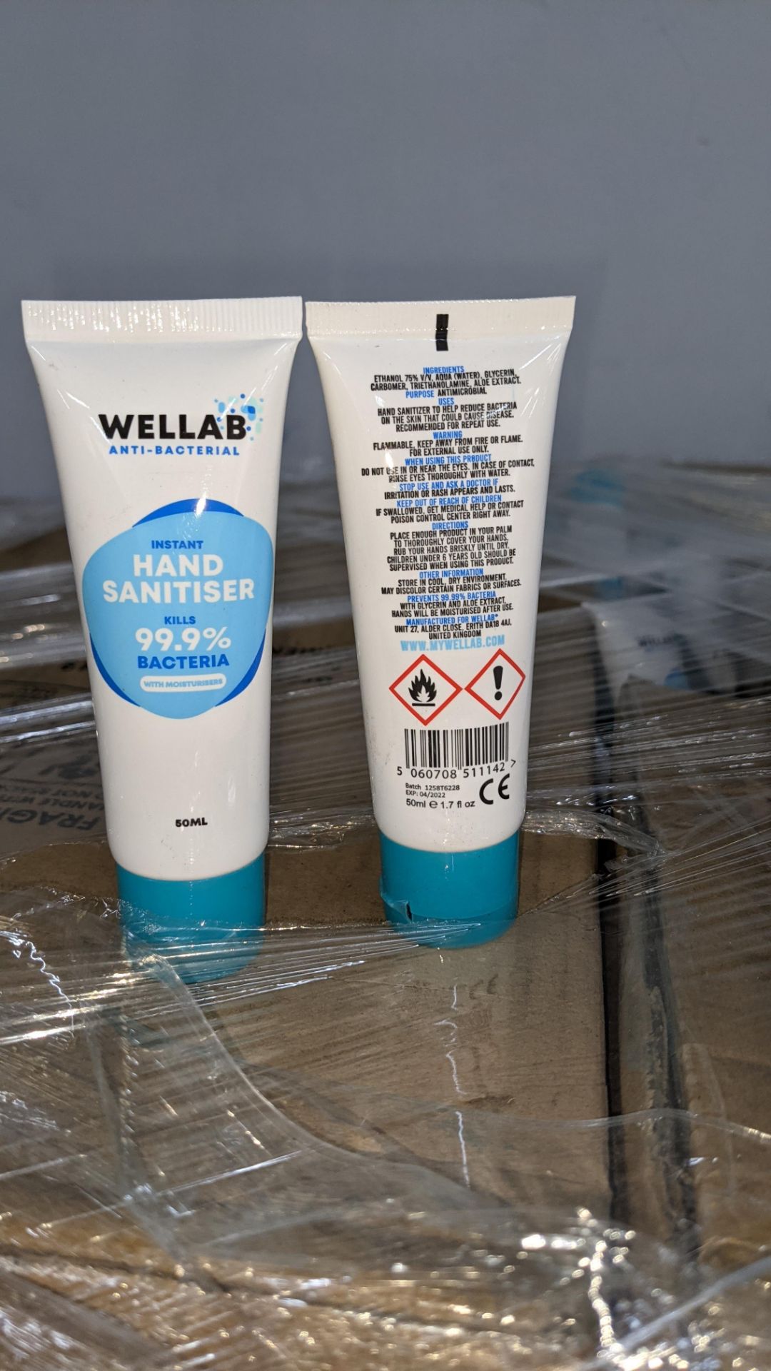 9,600 tubes of Wellab anti-bacterial alcohol based hand sanitiser. Each tube holds 50ml. 75% ethan - Image 7 of 10