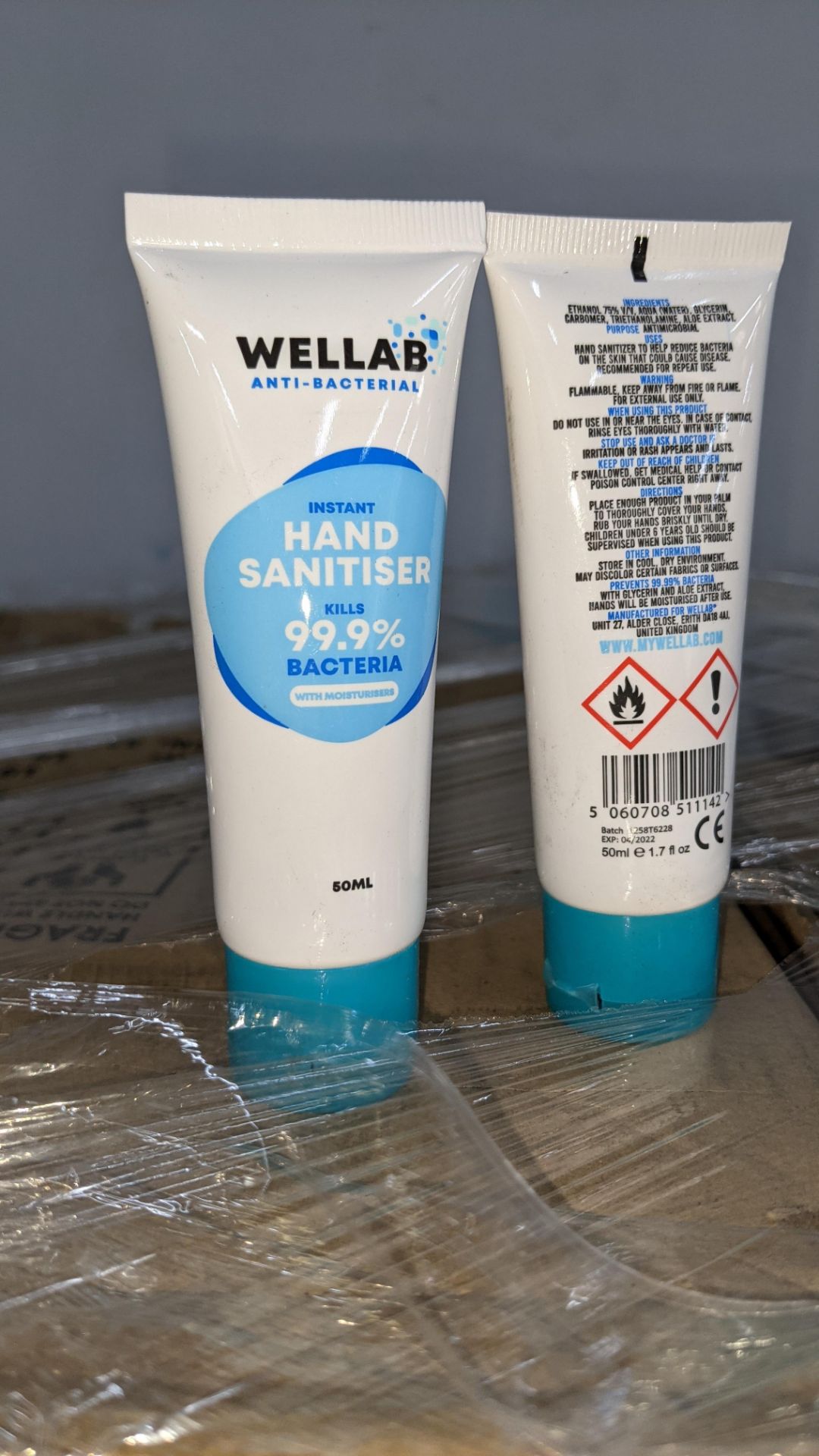 9,600 tubes of Wellab anti-bacterial alcohol based hand sanitiser. Each tube holds 50ml. 75% ethan - Image 8 of 10