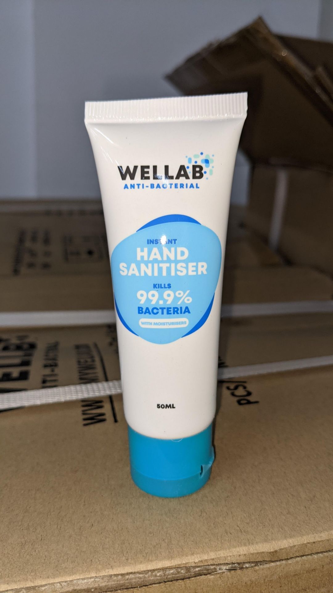 9,600 tubes of Wellab anti-bacterial alcohol based hand sanitiser. Each tube holds 50ml. 75% ethan - Image 2 of 10