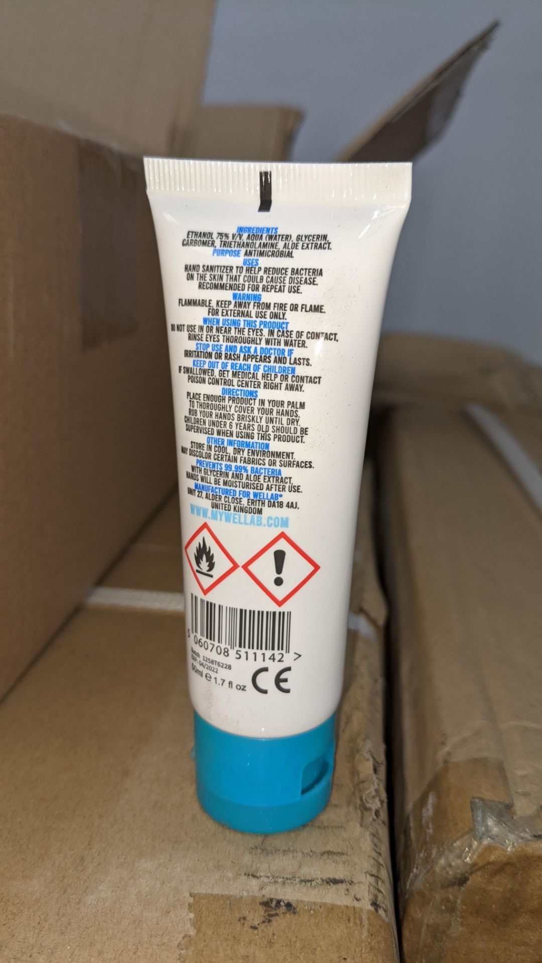 9,600 tubes of Wellab anti-bacterial alcohol based hand sanitiser. Each tube holds 50ml. 75% ethan - Image 3 of 9
