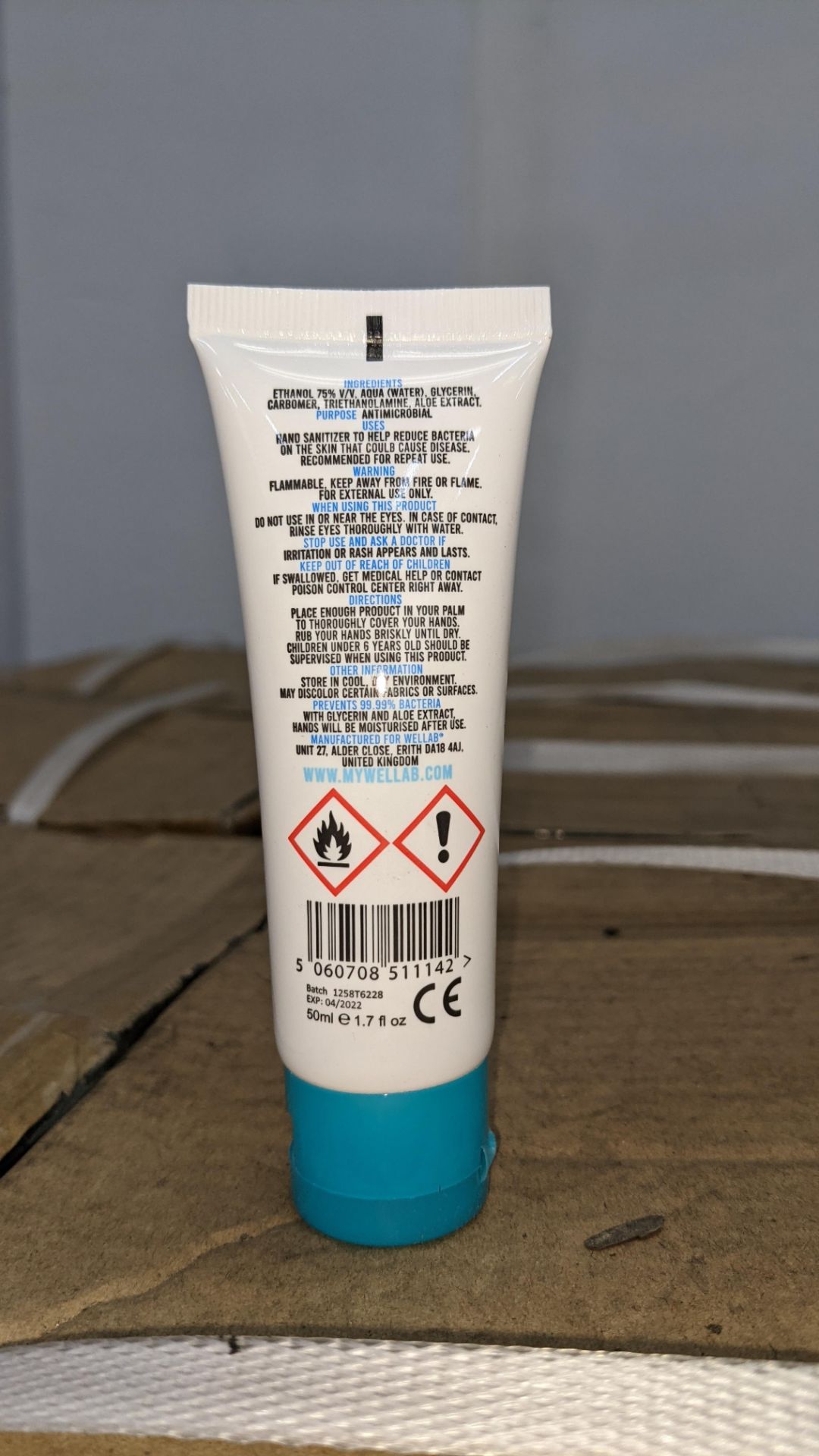 8,100 tubes of Wellab anti-bacterial alcohol based hand sanitiser. Each tube holds 50ml. 75% ethan - Image 4 of 9