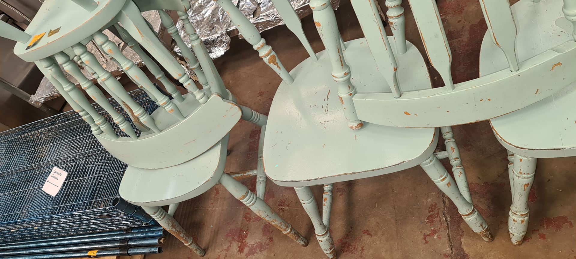 5 off pale blue painted dining chairs - Image 4 of 5
