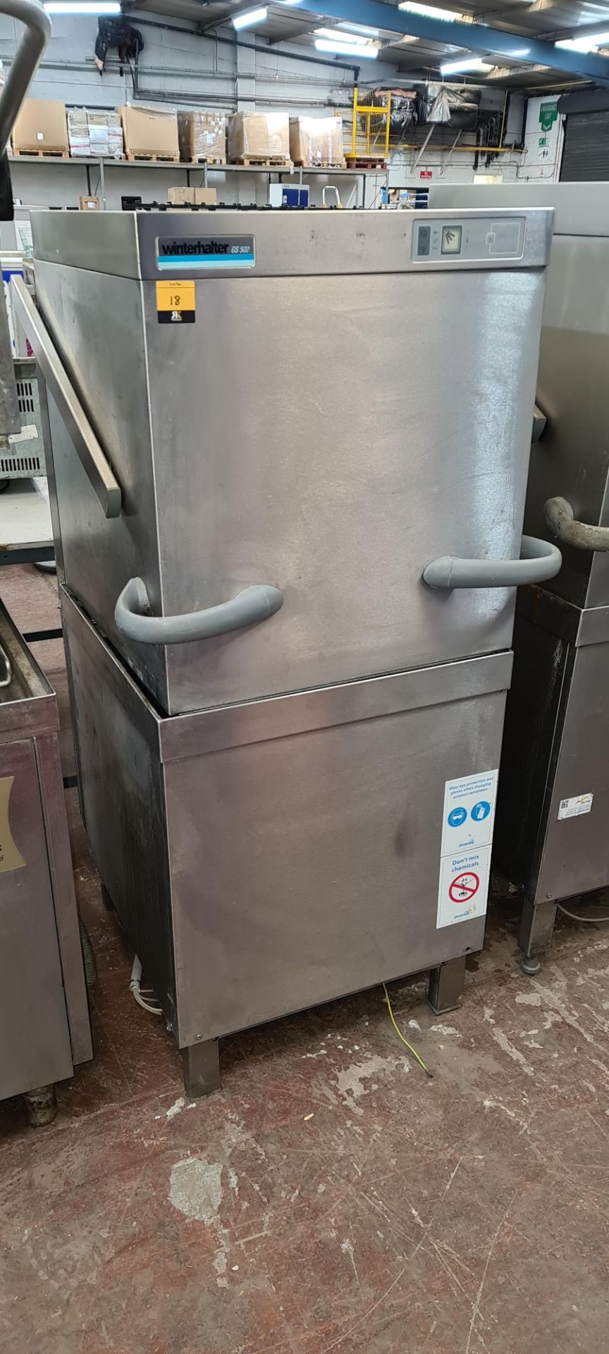 Winterhalter model GS502 stainless steel pass through commercial dishwasher