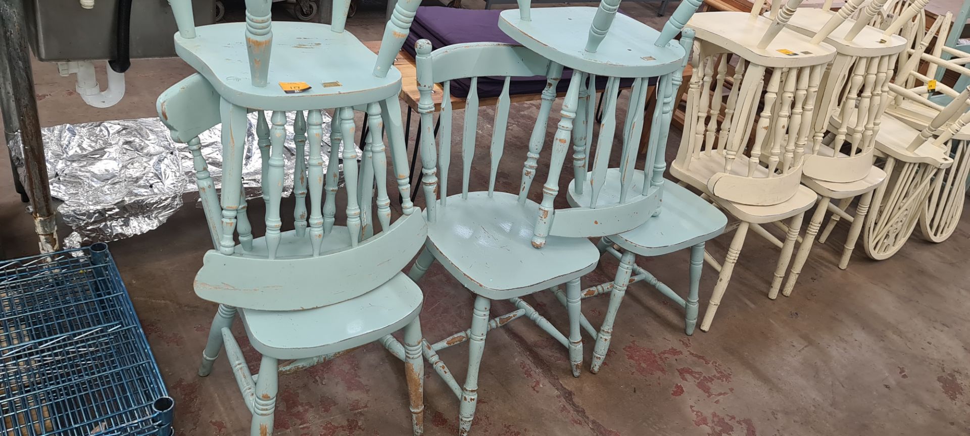 5 off pale blue painted dining chairs