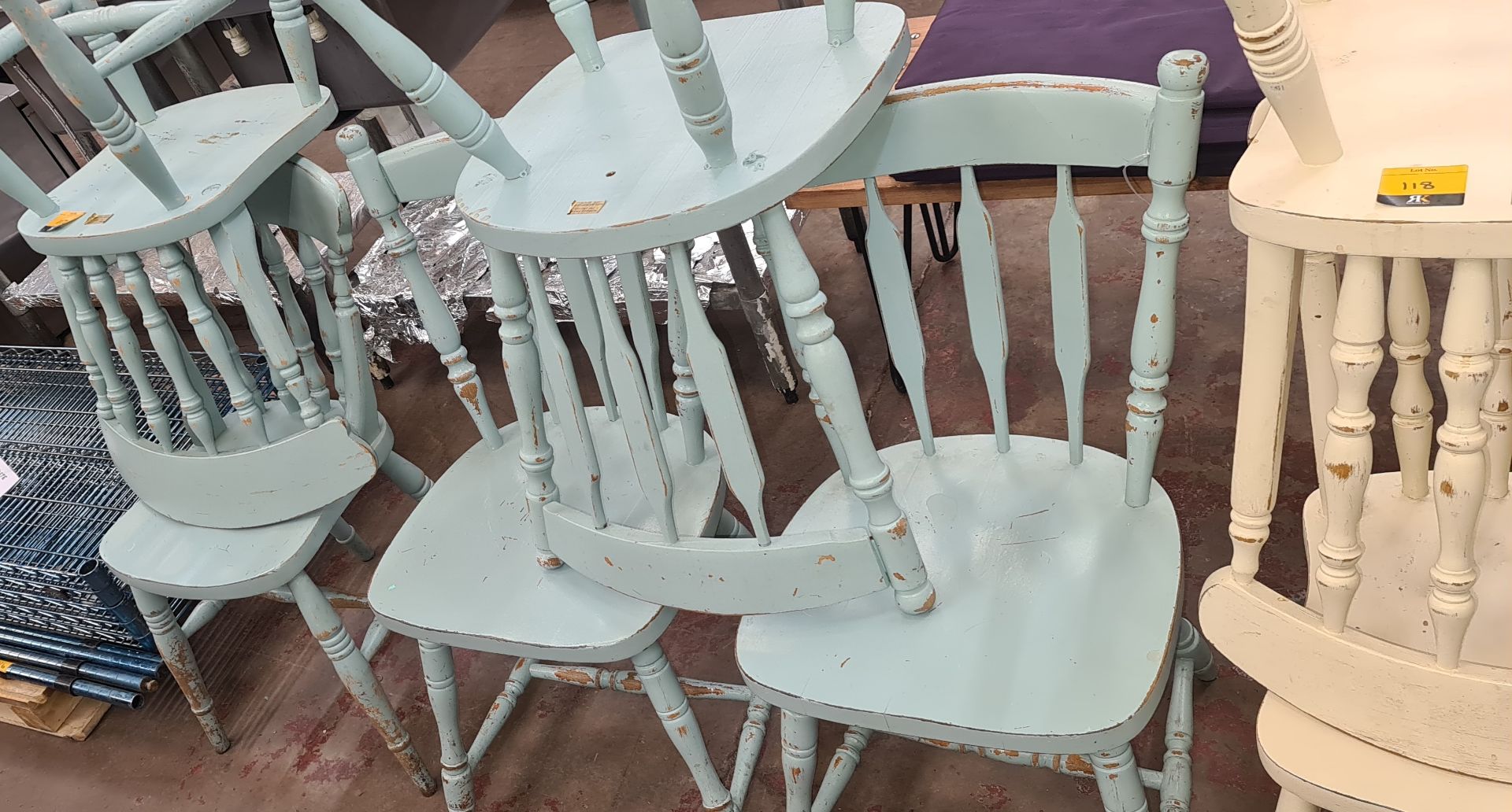 5 off pale blue painted dining chairs - Image 2 of 5