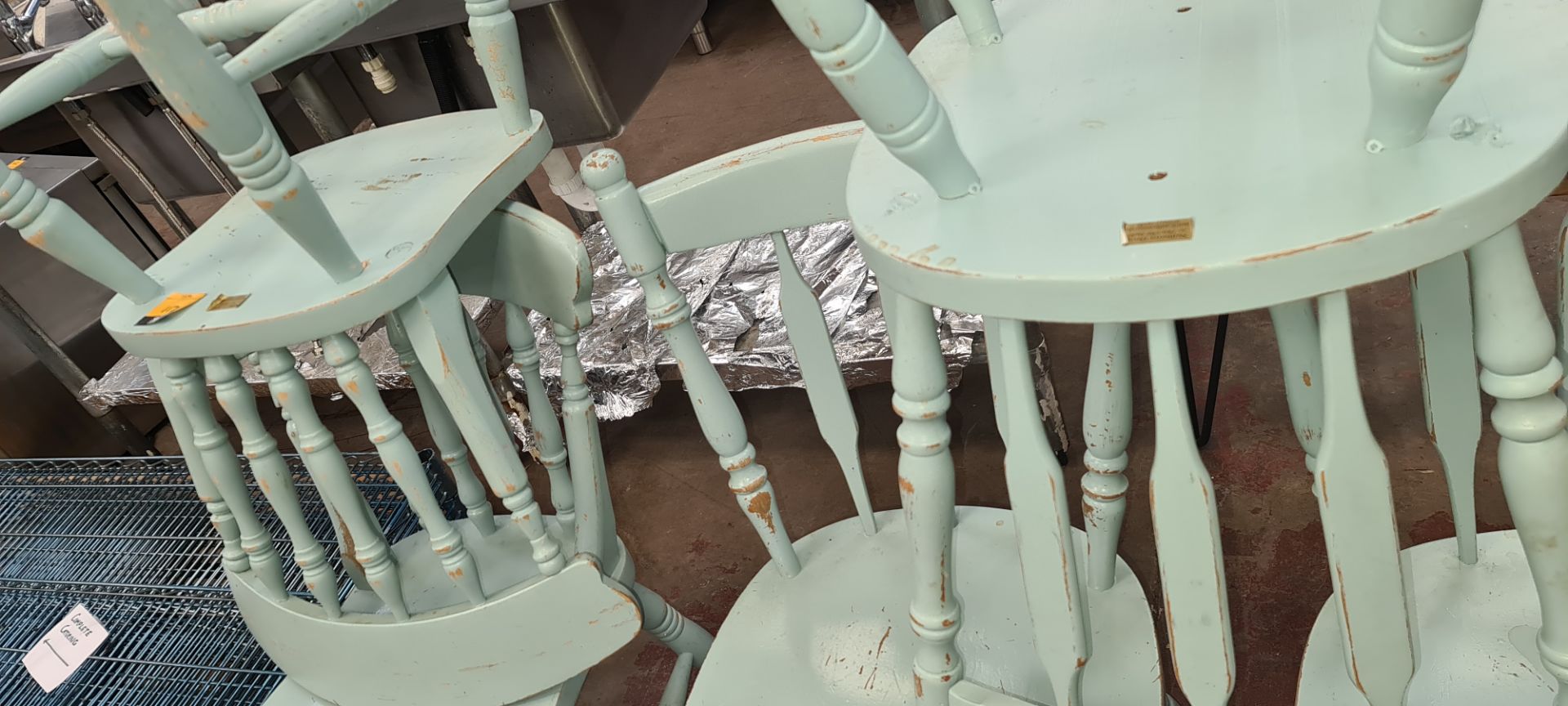 5 off pale blue painted dining chairs - Image 5 of 5