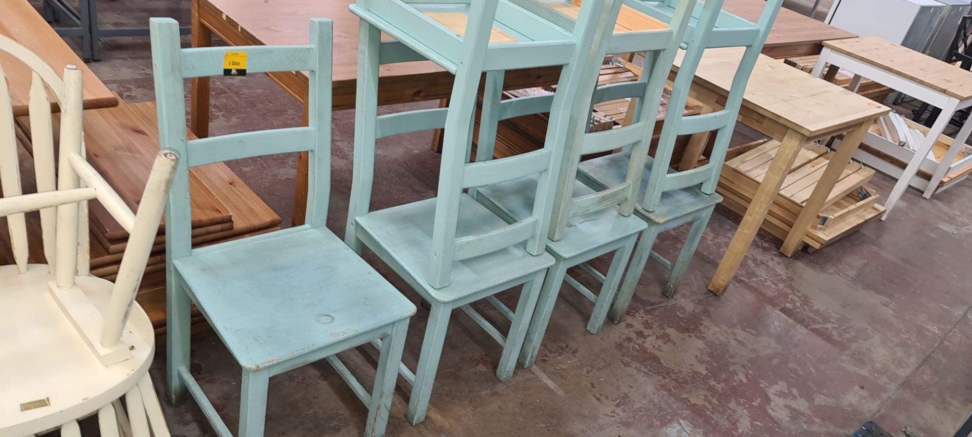 7 off blue painted dining chairs