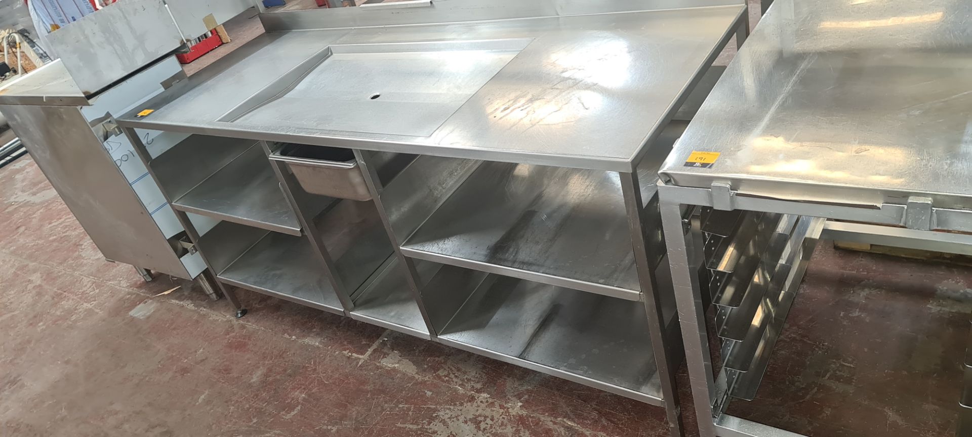 Large stainless steel multi-tier table with draining section - Image 2 of 7