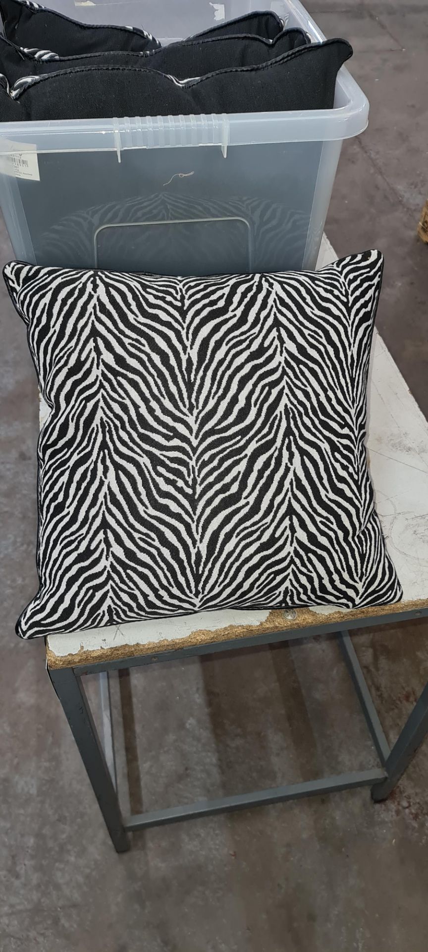 Set of 4 square cushions with black & white striped pattern, priced at £19.99 each - crate excluded - Image 2 of 4