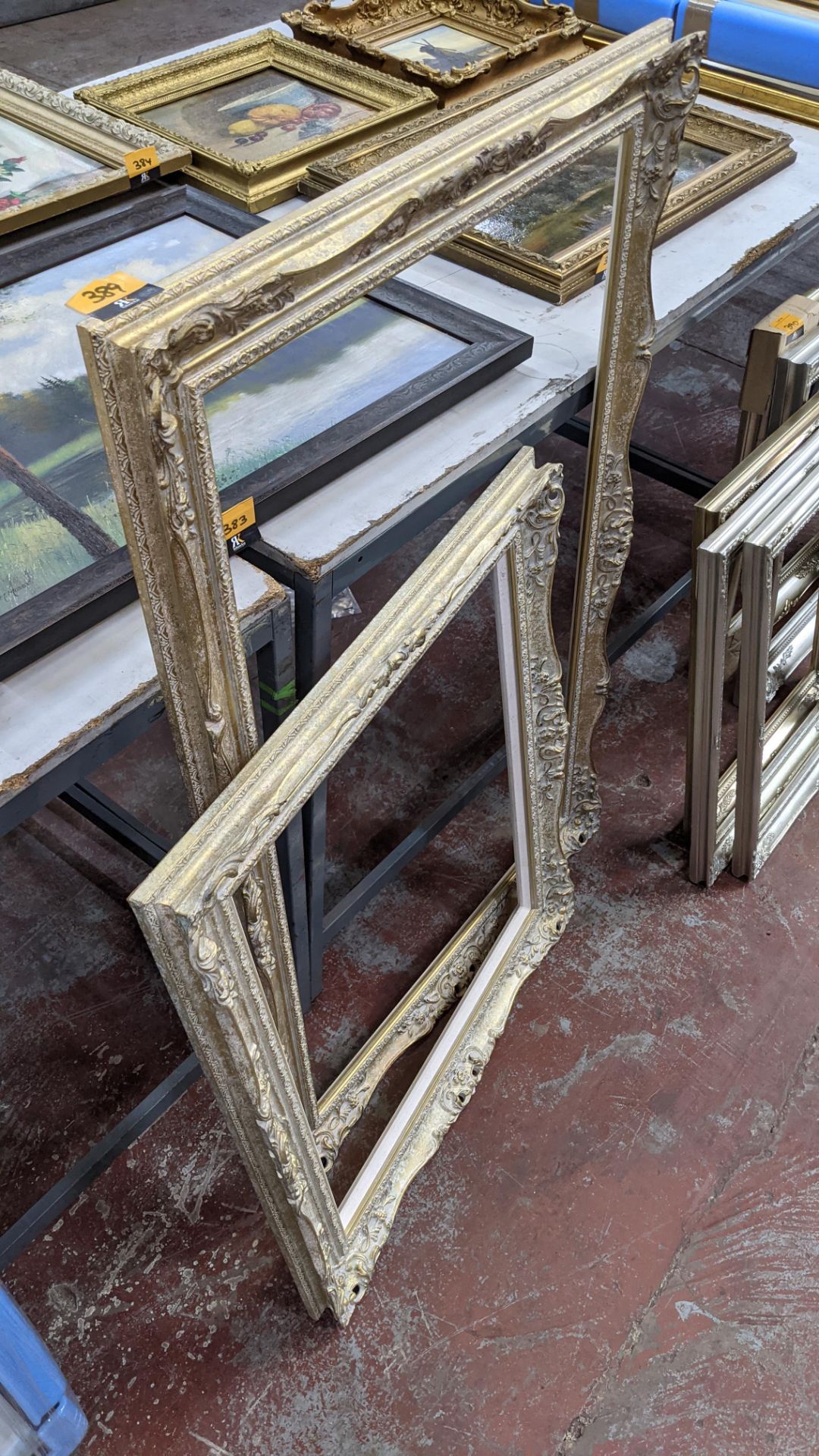 2 off traditional style picture frames, one measuring 730mm x 1120mm and the other measuring 665mm x