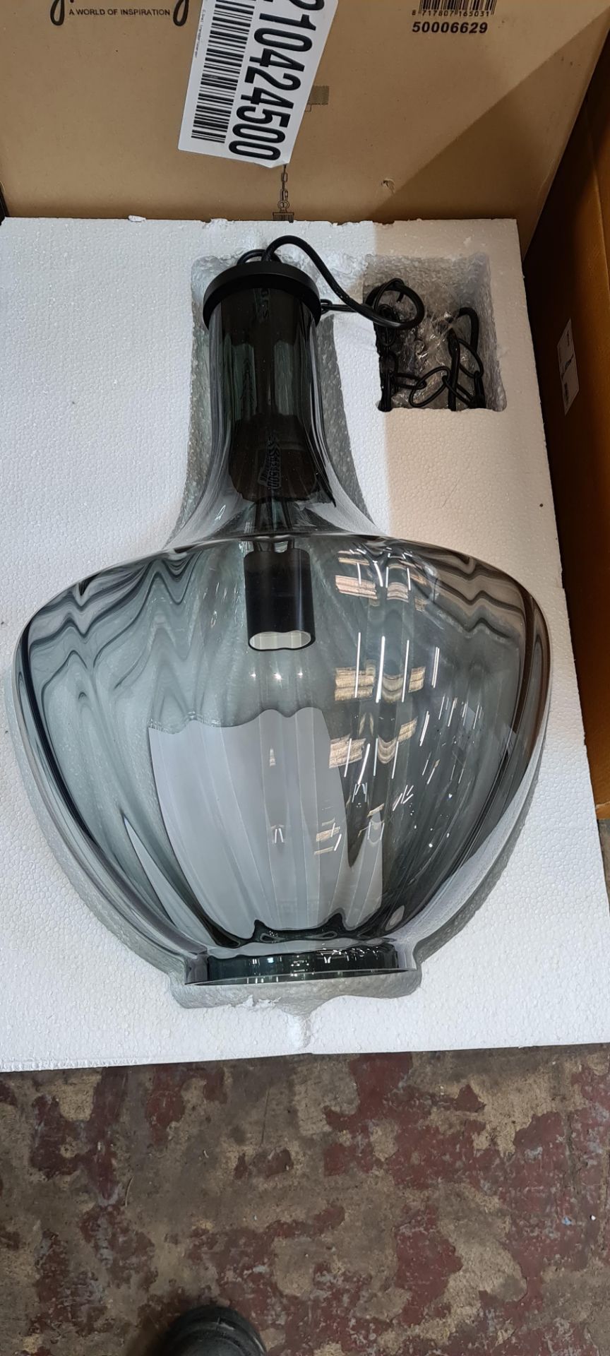 2 off Galina smoked glass hanging lamp light fittings, each circa 57.5cm tall & 35cm diameter - Image 2 of 5