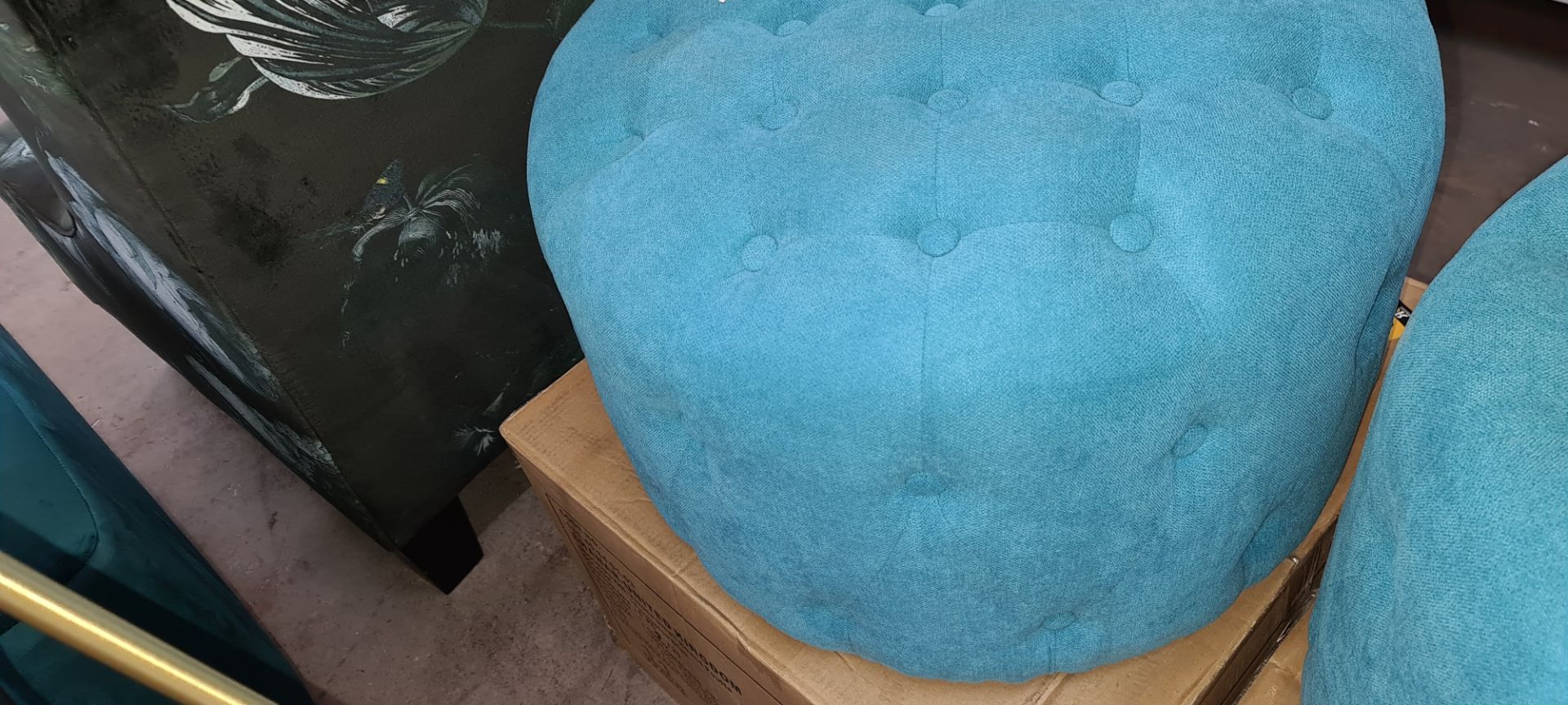 Pair of Verona turquoise blue round pouffe, priced at £64.99 each - Image 4 of 5