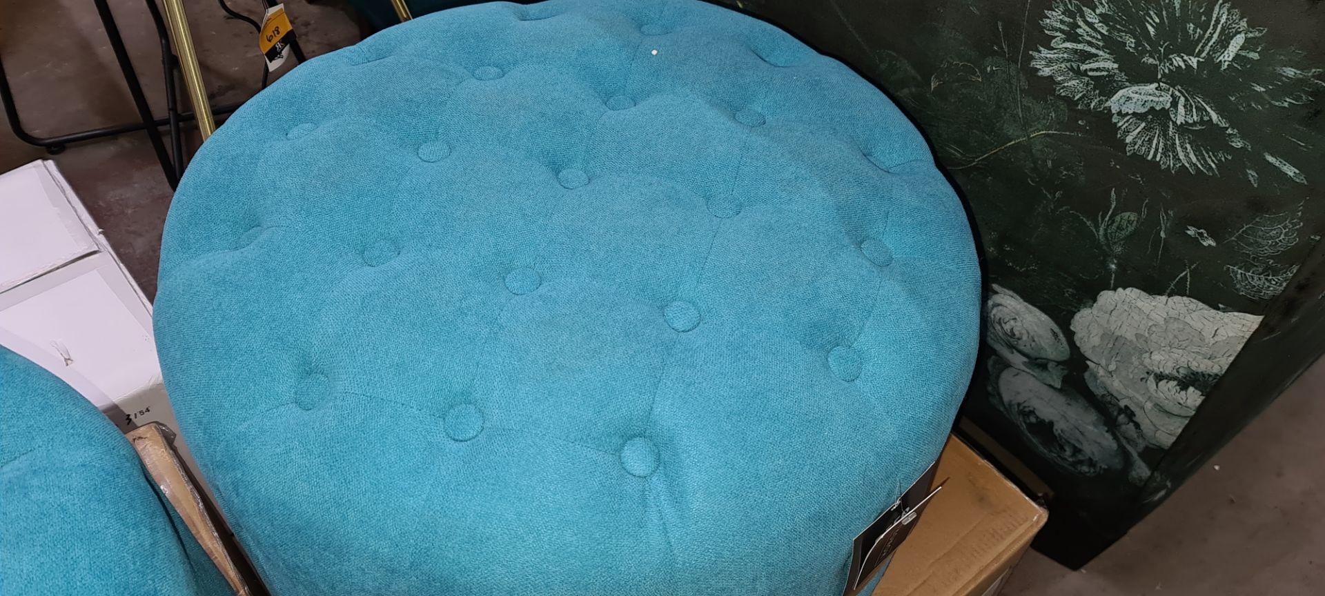 Pair of Verona turquoise blue round pouffe, priced at £64.99 each - Image 5 of 5